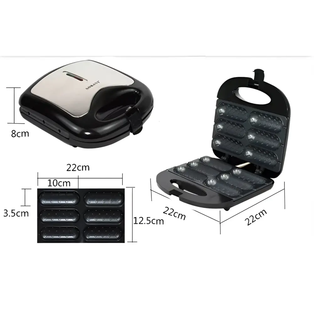 Black and silver sokany brand 6 slot non stick sausage frying machine with egg shaped molds for stick hot dog cooking