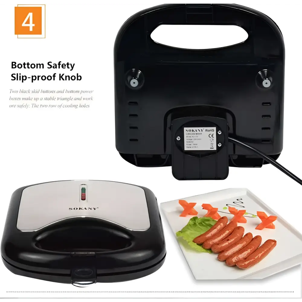 Black and silver sokany brand 6 slot non stick sausage frying machine with built-in led lamp for stick hot dog cooking