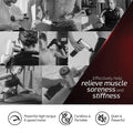 Silver and black cordless deep tissue massage gun with textured grip designed to reduce muscle recovery time