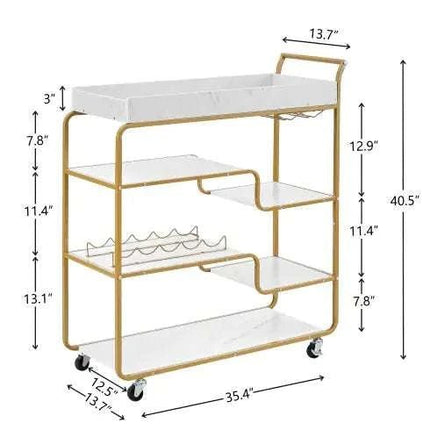 6 - Tier Bar Cart, Slide Bar Serving Cart, Retro Style Wine Cart For Kitchen, Beverage Cart With Wine Rack And Glass Holder, Rolling Drink Trolley For Living Room, Dining Room - Royalessencelux