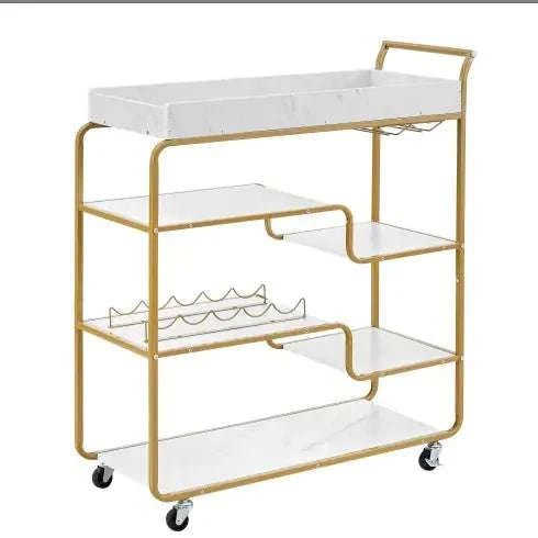 6 - Tier Bar Cart, Slide Bar Serving Cart, Retro Style Wine Cart For Kitchen, Beverage Cart With Wine Rack And Glass Holder, Rolling Drink Trolley For Living Room, Dining Room - Royalessencelux