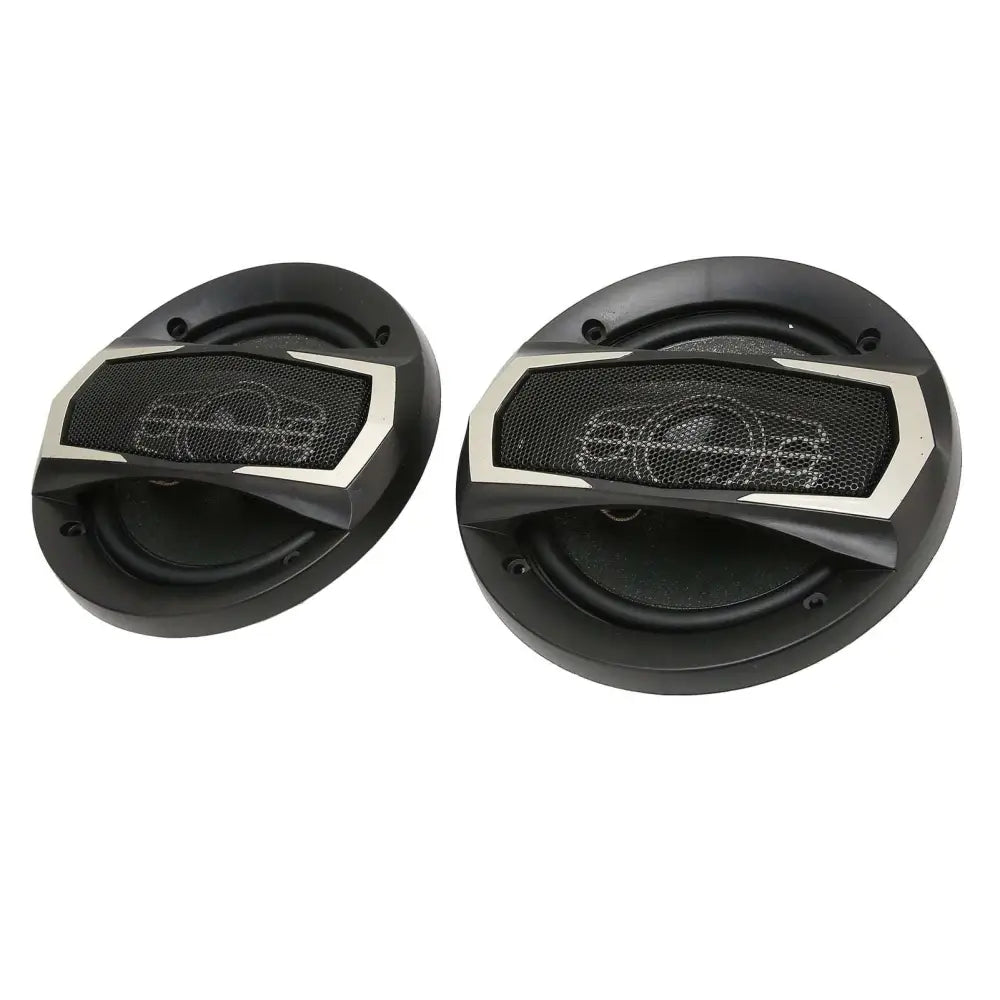 Black and silver 600w 6 inch coaxial car speakers with sleek mesh grille and modern design for enhanced audio quality