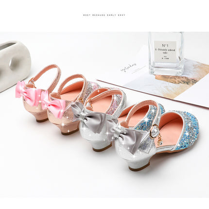 Girls' High Heel Summer Rhinestone Hollow Children's Sandals Sequin Striped Primary School Student Pumps Female - Royalessencelux