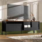 Walnut modern TV stand with metal frame and sliding doors – view 5