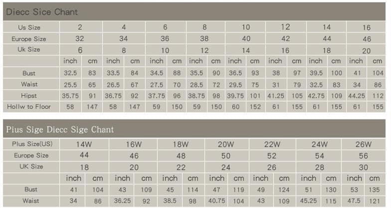 The image displays a size chart for diecc and plus size diecc with measurements in various units for a lace ball gown wedding dress long sleeves.