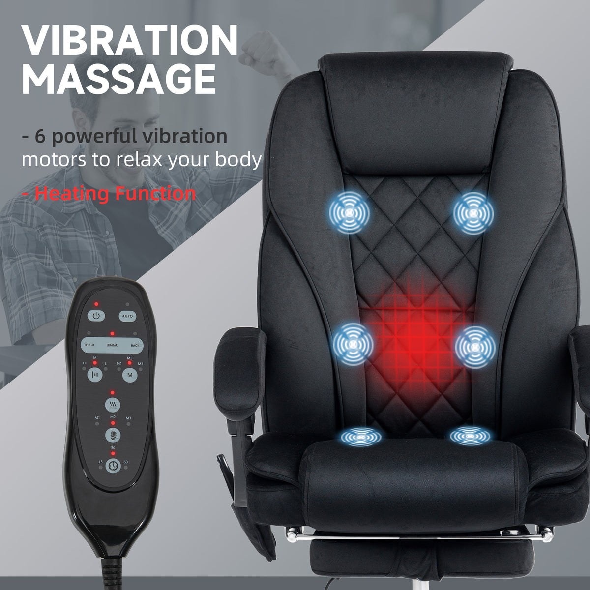 Heated Massage Office Chair – Reclining Computer Chair with Adjustable Height & Footrest, Black
