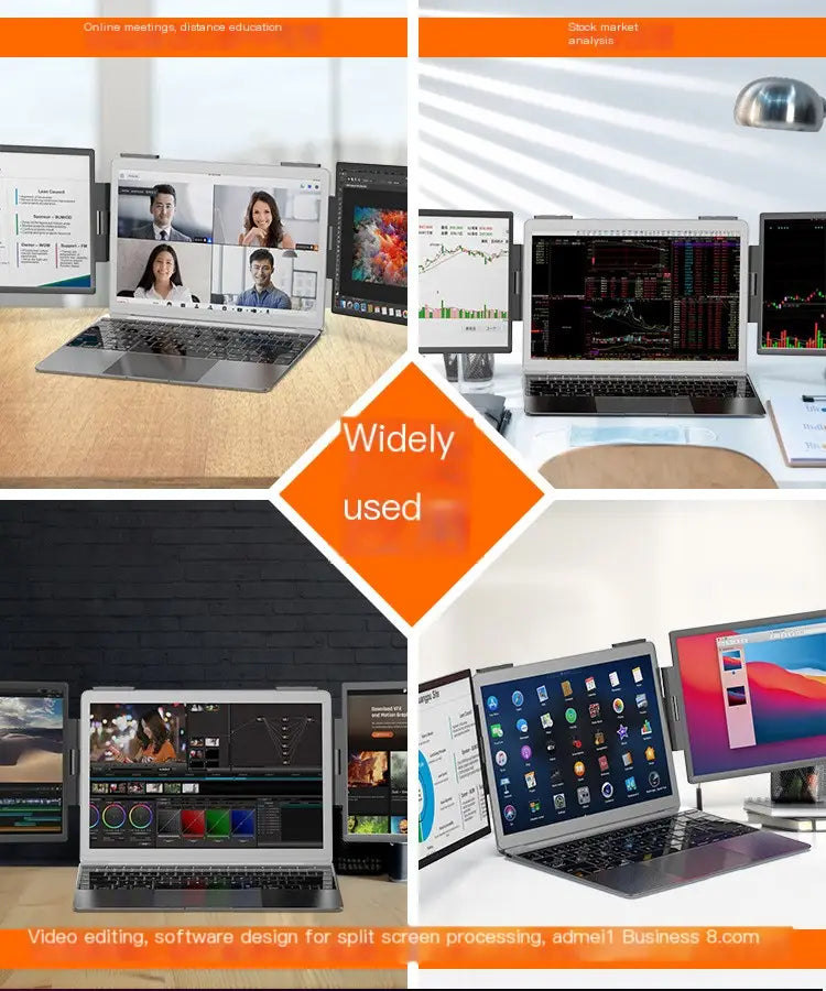 silver laptop paired with a sleek 14 inch dual screen portable monitor with a modern design and matte finish