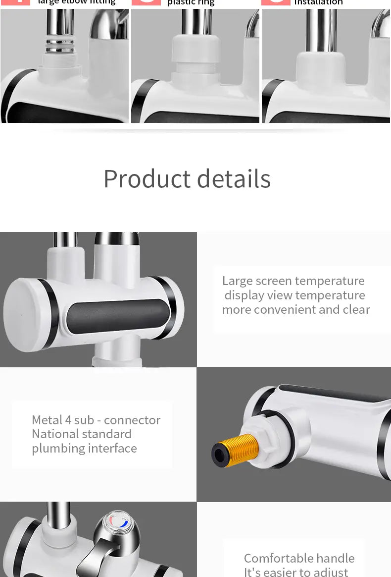 white and black kitchen electric water heater with digital temperature display metal fittings and comfortable handle