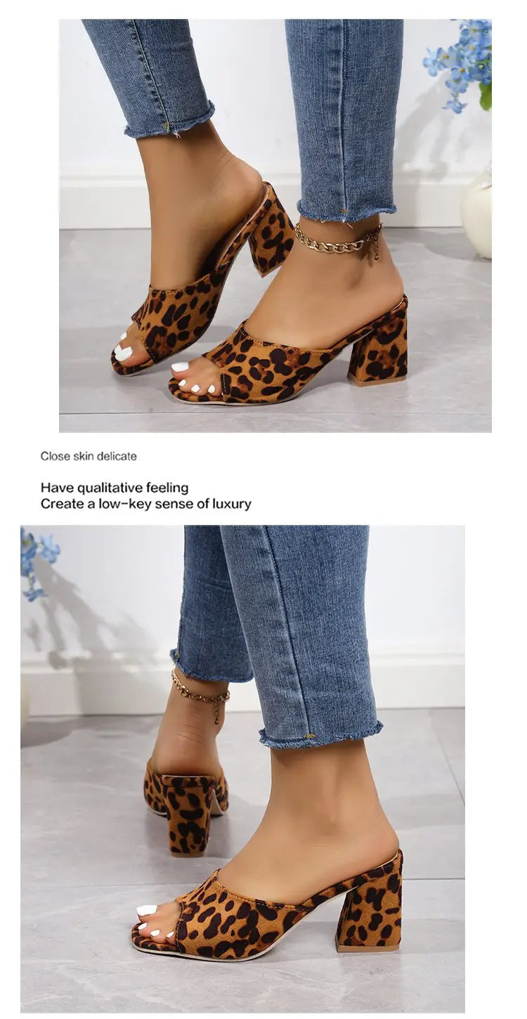 red leopard square toe sandals featuring leopard print mule heels with a block heel and open toe design for summer toe sandals use