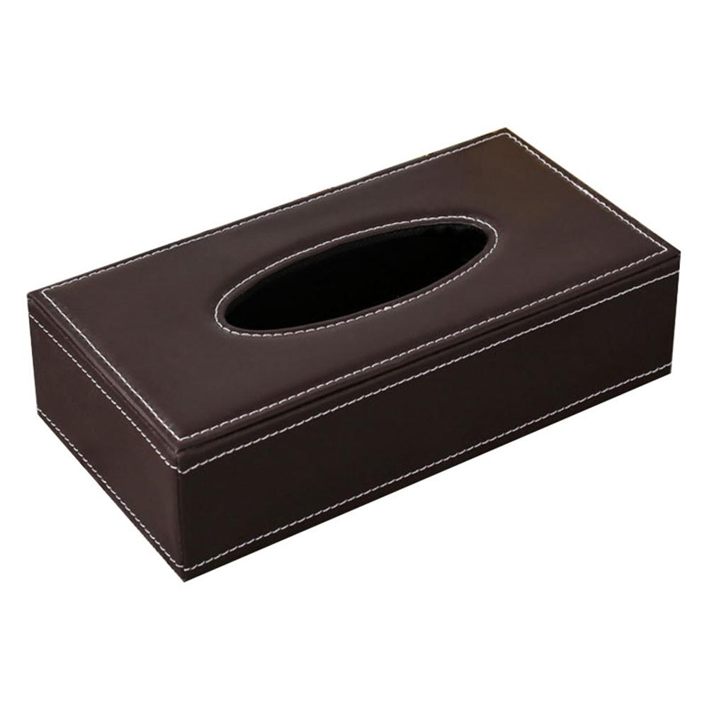 brown leather tissue box cover with white stitching and central oval opening designed as a car tissue box accessory