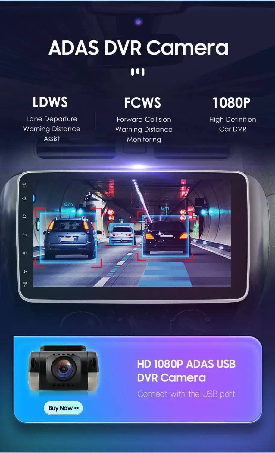 black hd 1080p adas usb dvr camera with sleek compact design and integrated lens for high-definition car recording included in 10.1 inch android car navigation wifi 4glte version carplay system