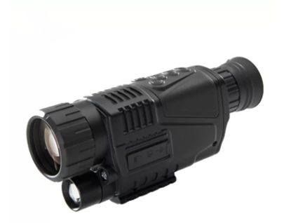 Black tactical digital night vision telescope monocular with textured grip and integrated led light for enhanced night vision use