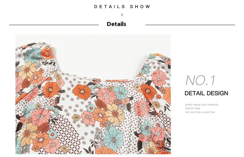 A plus size casual loose floral chiffon peplum shirt featuring an off-the-shoulder design with vibrant orange pink and teal blossoms on a white background.
