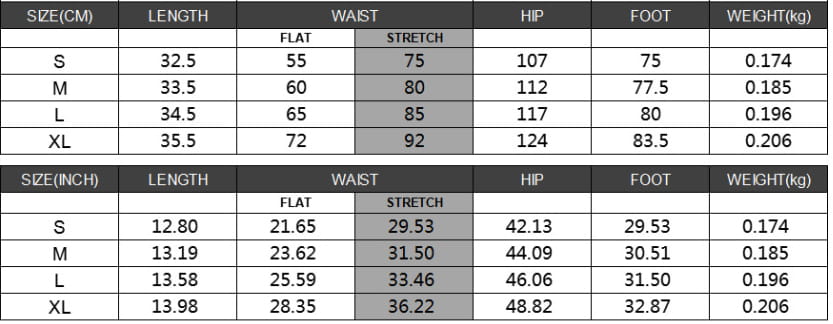 The size chart for the white eyelet lace bow decorative bud skirt provides measurements in centimeters and inches for sizes s through xl.
