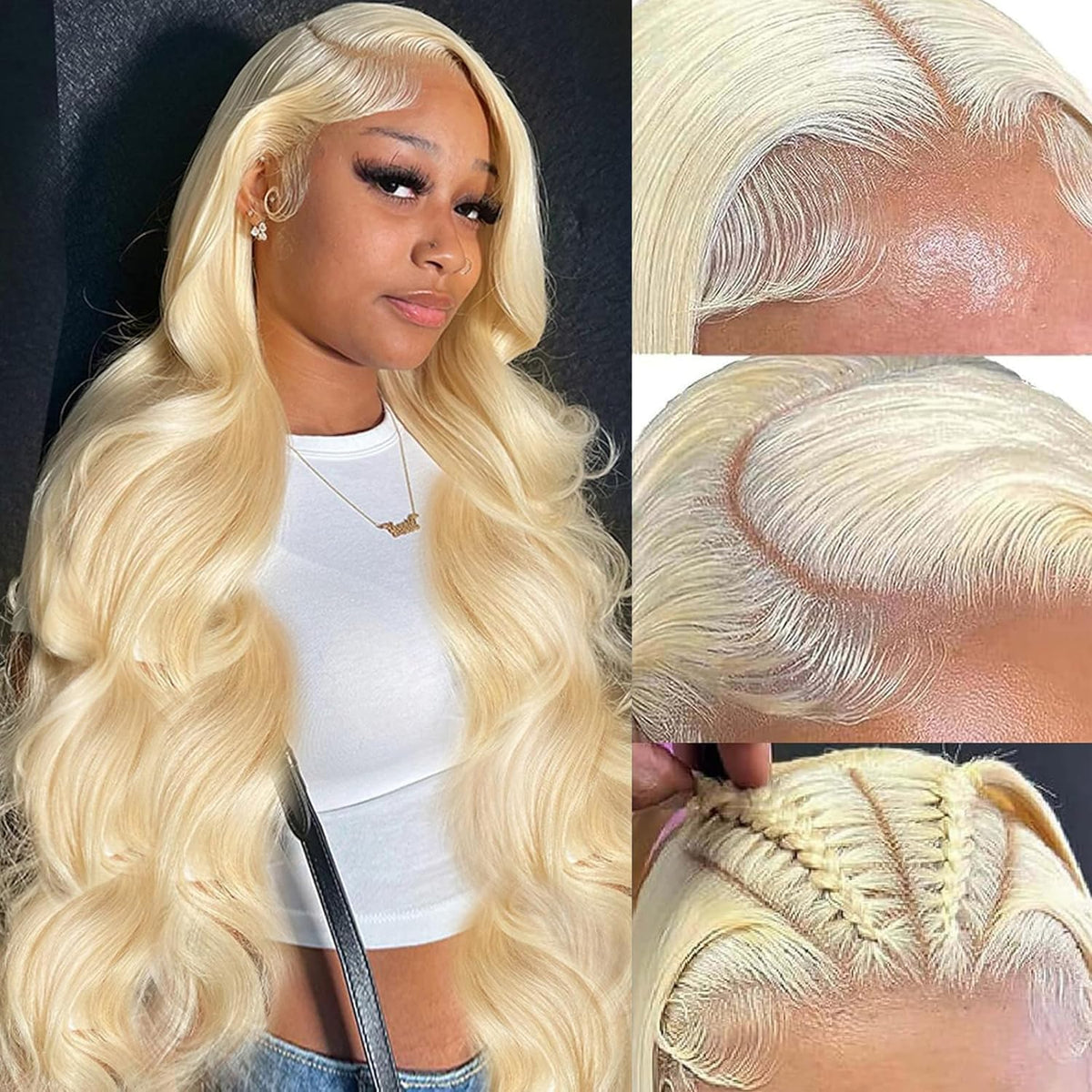 613 blonde body wave lace front wig, 30 inch glueless HD lace