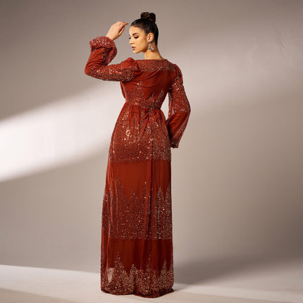 Long Sleeve V-neck Sexy Long Sequined Evening Dress - Royalessencelux