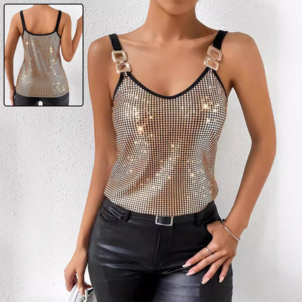 Summer Sequined Suspender Chain Vest Top Women's  Clothing - Royalessencelux