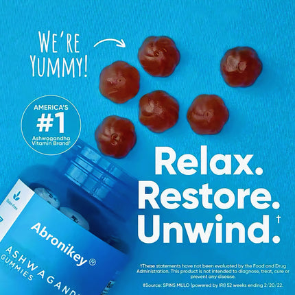 Abronikey Ashwagandha Vitamin D Gummy Mixed Berry, KSM-66, Vegan,Plant Based, Non-GMO, Gluten-Free Gelatin Free - Royalessencelux