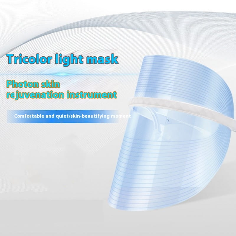 A translucent blue multifunctional facial massager led beauty mask with a white adjustable strap designed for photon skin rejuvenation and facial beauty lifting tool massagers.