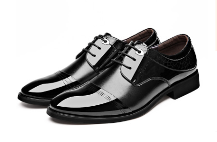 black patent leather men’s shoes business dress featuring a glossy finish and subtle crocodile texture on the toe cap