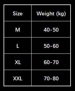 The table displays size and weight information in kilograms for fleece thickened winter shark pants high waist leggings from medium to xxl.