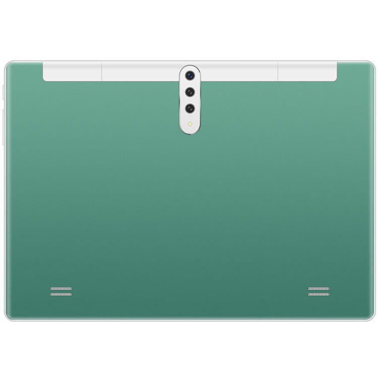 teal-colored smart android entertainment tablet pc with glossy finish and vertical camera array on the back featuring entertainment 3g calling capabilities