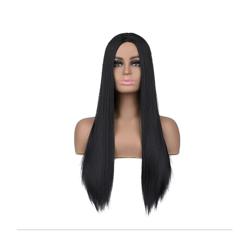 40-Inch Long Straight Black Costume Wig for Women, Heat Resistant Cosplay Wig