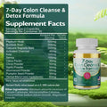 White plastic bottle with white ribbed cap labeled 7 day colon cleanse and detox formula featuring intestinal design for effective colon cleanse