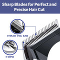 Black and silver corded hair clippers with stainless steel blades for beard styling in a 7-in-1 grooming kit