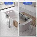 White freestanding bathtub next to chrome faucet with towel illustrating wireless electric cleaning brush with multiple attachments