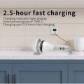 White wireless electric cleaning brush with soft bristles and ergonomic handle featuring multiple attachments