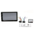 Black 2din dual spindle vehicle mp5 car stereo featuring a 7 inch screen and phone interconnection universal buttons