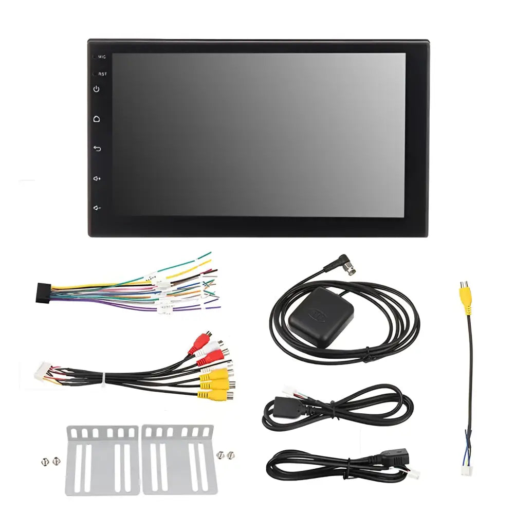Black 7 inch hd android car bluetooth mp5 player with touchscreen and sleek rectangular design control buttons