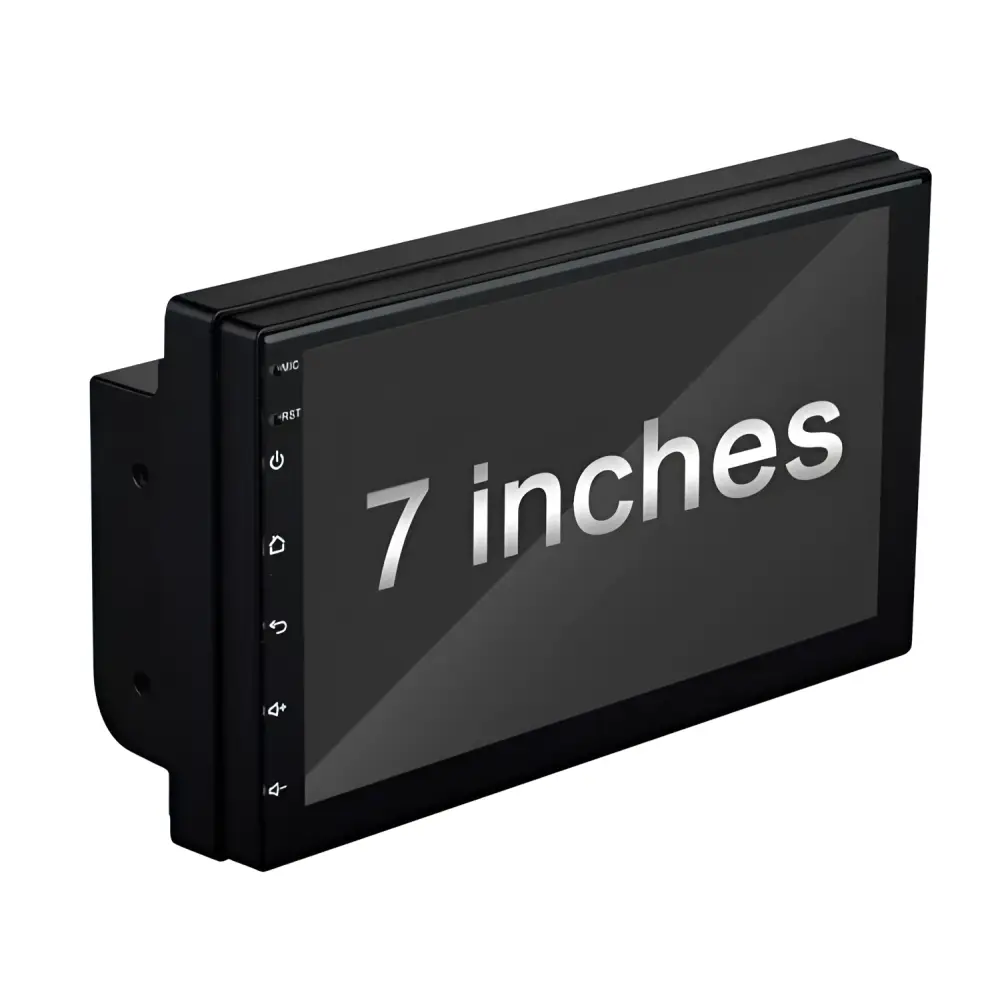 Black 7 inch hd android bluetooth mp5 player with touchscreen and tactile buttons in sleek rectangular design