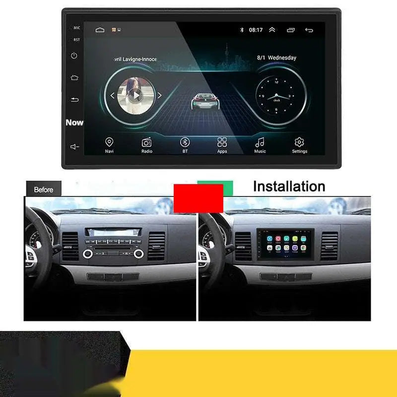 Black 7 inch hd android bluetooth mp5 player with sleek rectangular design silver trim and touchscreen for car use