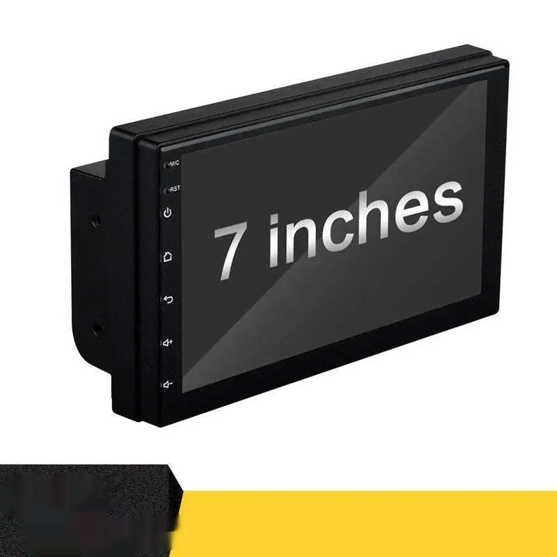 Black 7 inch hd android bluetooth mp5 player with touchscreen and sleek rectangular design with control buttons on left side