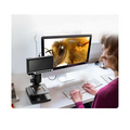 Black 7 inch hd touchscreen digital microscope royale essence lux with adjustable focus knobs displaying bee eye on imac