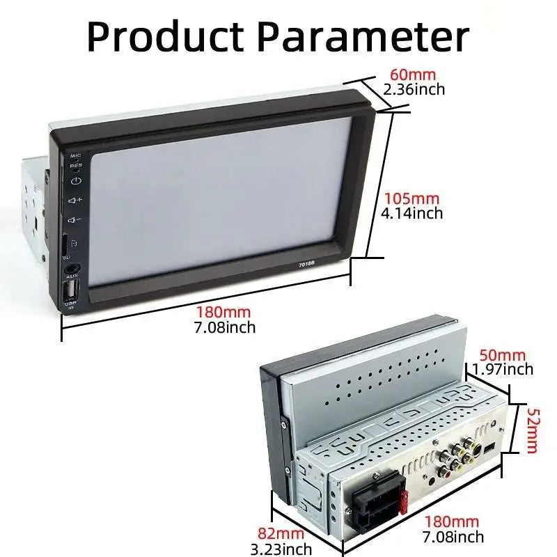 Black 7 inch mp5 player mobile phone interconnection stereo with sleek screen and silver metallic back panel ports
