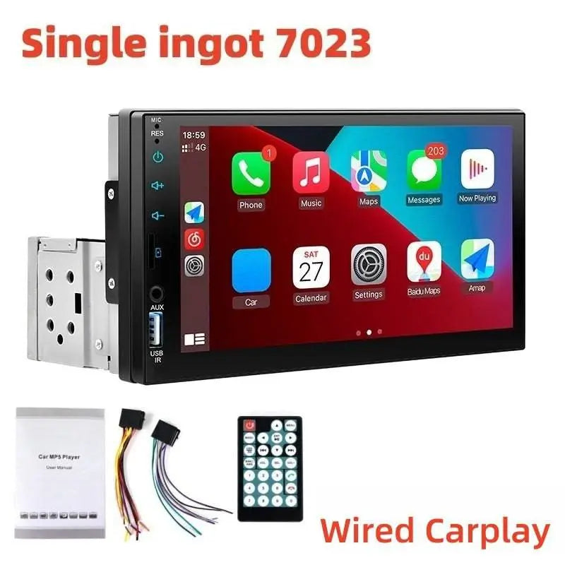 Black single-in-got 7023 7 inch mp5 player mobile phone interconnection stereo with touchscreen display and connectivity options