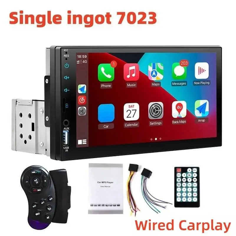 Black single ingot 7023 7 inch mp5 player mobile phone interconnection stereo with touchscreen and audio controls