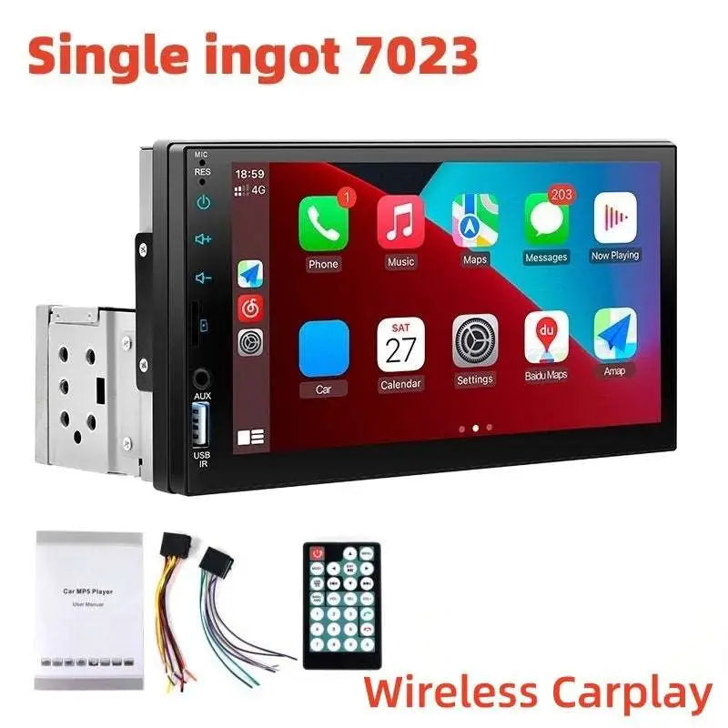 Black single ingot 7023 7 inch mp5 player mobile phone interconnection car stereo with touchscreen and wireless carplay