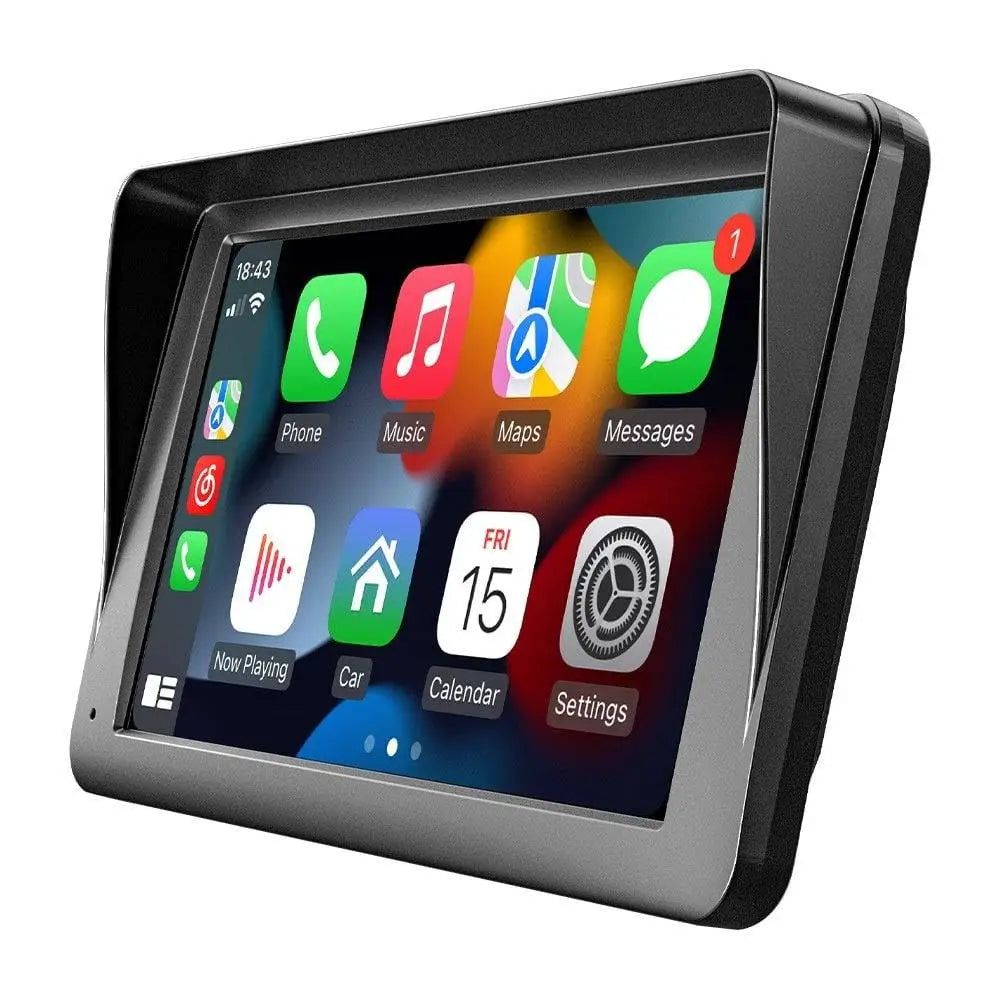 Black 7 inch portable car player with hd large touchscreen display and adjustable arm mount for vehicle use