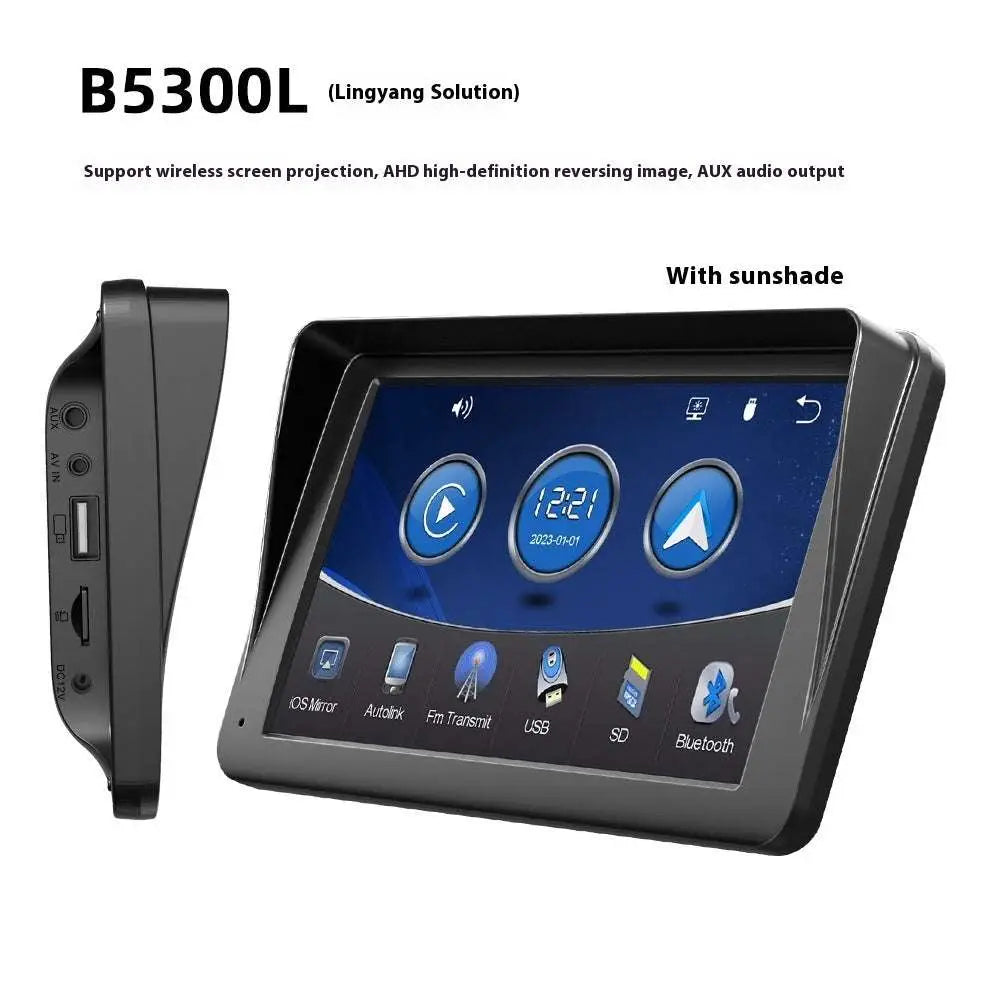 Black b5300l portable car player with 7 inch touchscreen display and multiple connectivity ports for vehicles