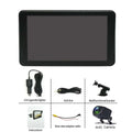 Black rectangular 7 inch portable wireless carplay car smart screen with glossy finish and rounded corners