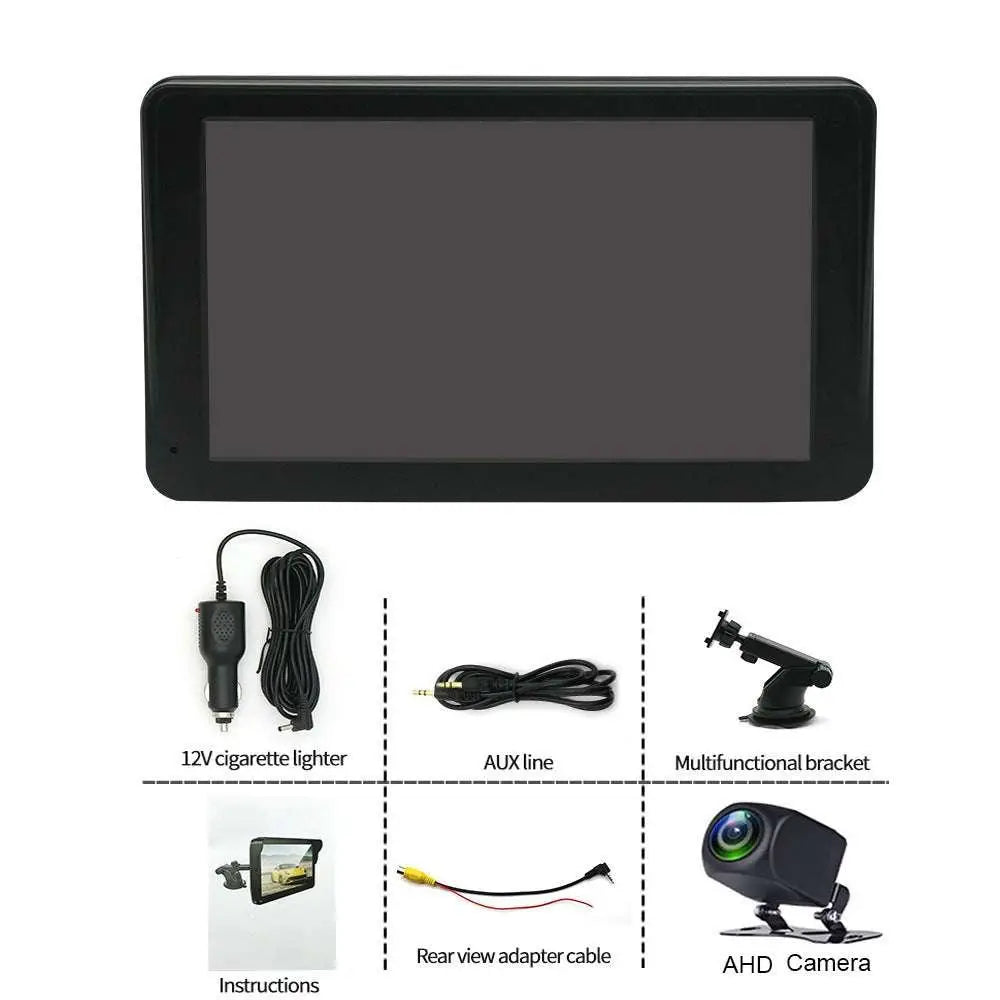 Black rectangular 7 inch portable wireless carplay car smart screen with glossy finish and rounded corners