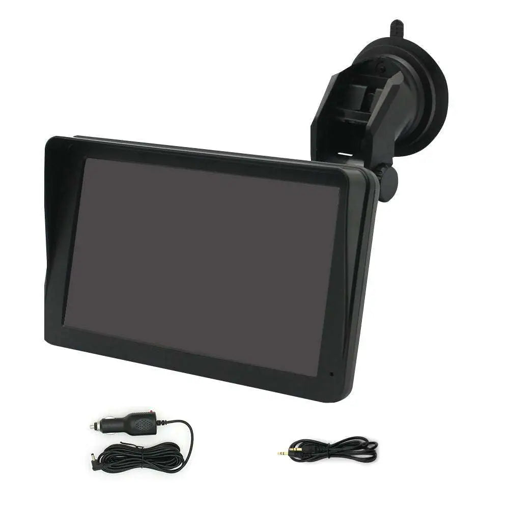 Black rectangular 7 inch portable wireless carplay car smart screen with suction cup mount power adapter and audio cable