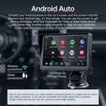 Black-framed 7 inch portable wireless carplay car smart screen with glossy finish displaying app icons on touchscreen
