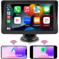 Black-framed 7 inch portable wireless carplay car smart screen touchscreen displaying ios-style app icons connected wirelessly