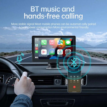 Black 7 inch portable wireless carplay car smart screen with bluetooth audio system and phone connectivity features