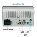 Silver-colored rectangular car mp5 player with 7 inch touch screen and vertical ventilation slits on back panel